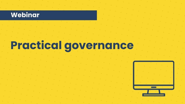 Yellow background, computer image and words 'practical governance'