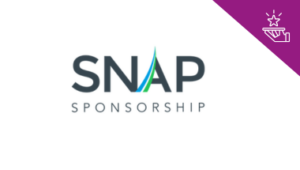 SNAP Sponsorship logo with blue highlight on A purple triangle with member benefit graphic in corner