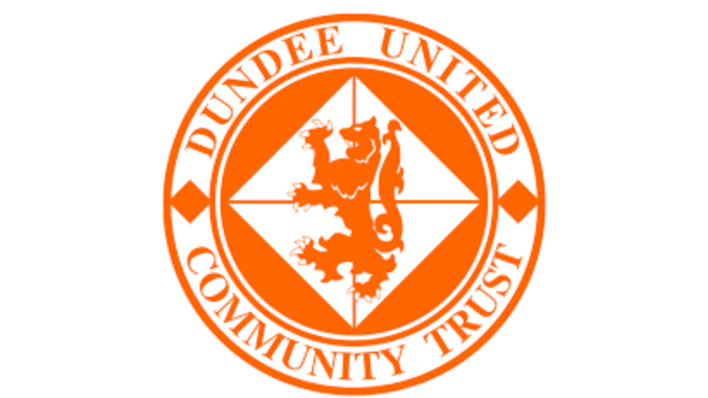 Dundee United Community Trust logo - an orange circle with the name around the edge with an orange lion in the middle