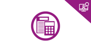 financial management webinar graphic with purple calculators and purple triange with webinar screen graphic