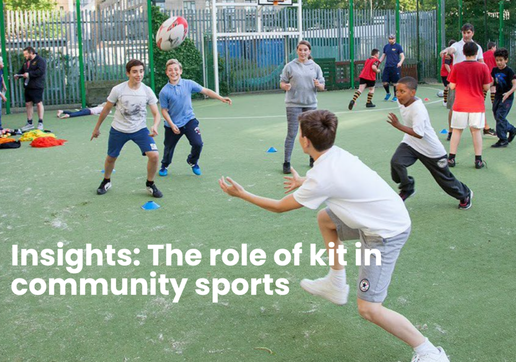 Kids playing football with report title - the role of kit in community sports
