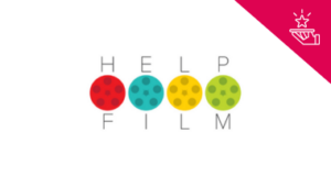 Help film logo with colourful spots. Red member benefit graphic