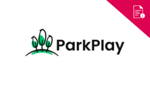 park play logo with trees drawing and red delivery facilities information graphic