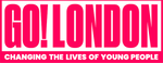 Go! London logo in Red capital letters. text reads 