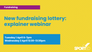 New fundraising lottery: explainer webinar. Tuesday 1 April 6-7pm. Wednesday 2 April 12:30-13:30pm