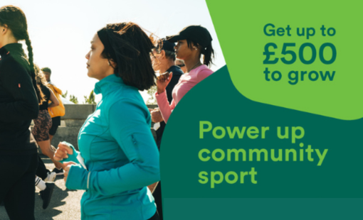 Women running. Get up to £500 to grow. Power Up Community Sport