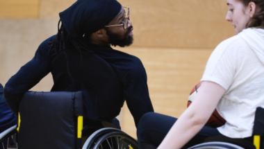 man in a wheelchair playing sport